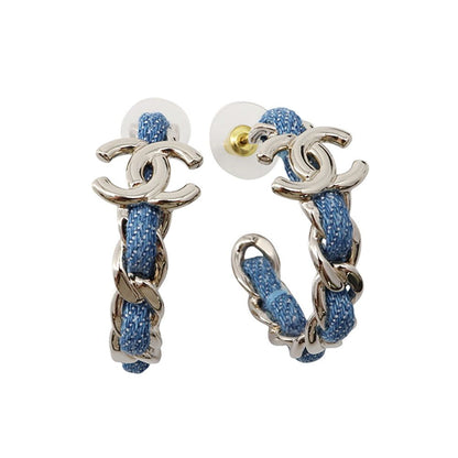 Chanel Earrings Hoop CC Logo Chain Denim 26