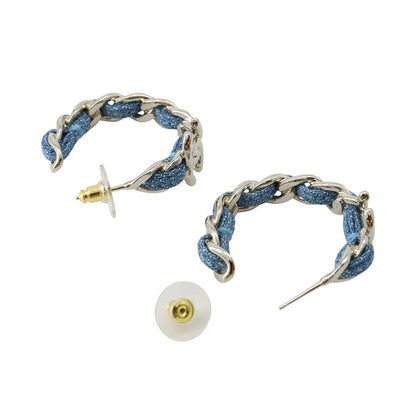 Chanel Earrings Hoop CC Logo Chain Denim 26 — view 3