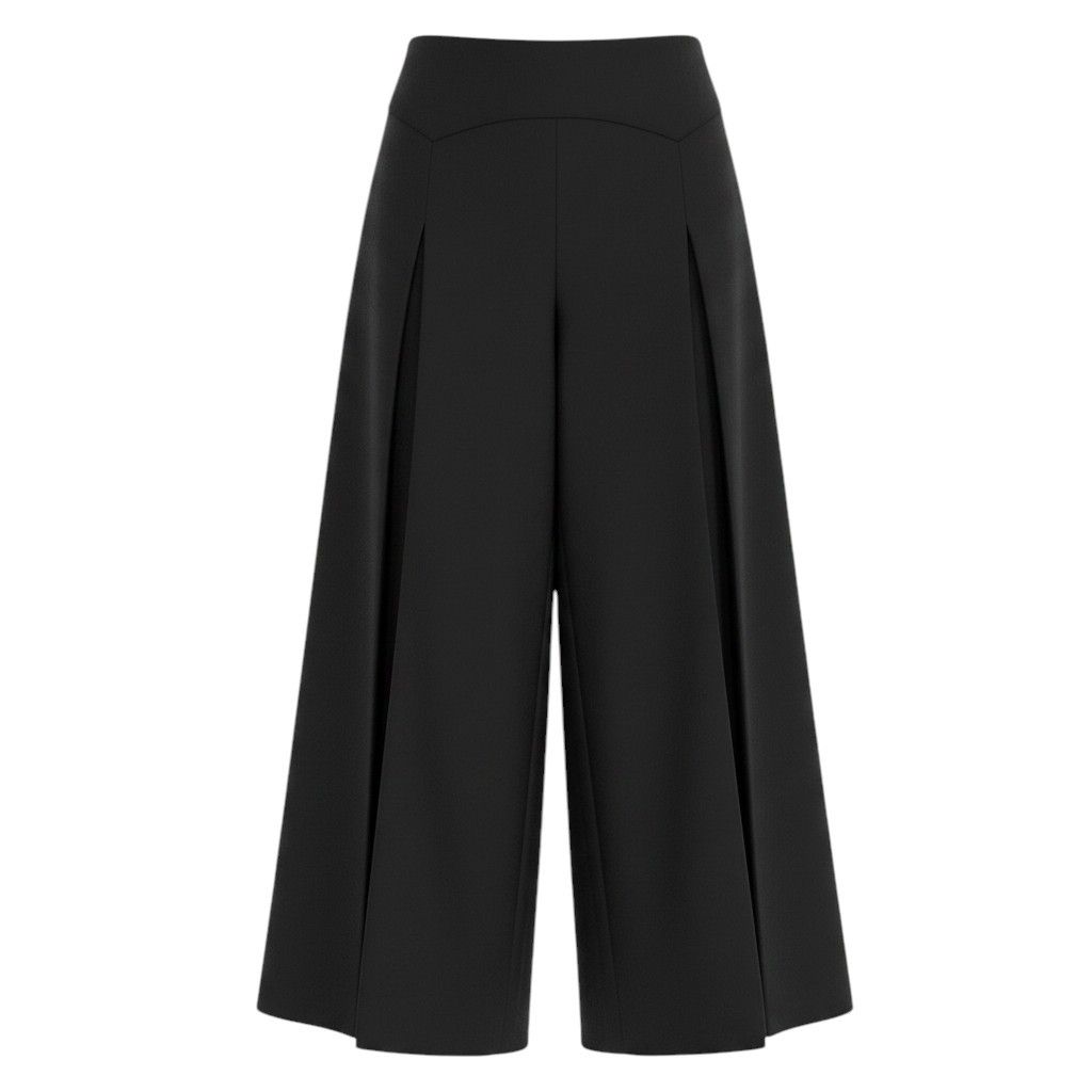 Chanel Boutique Vintage Wide Trousers High Waist CC Logo Gold Button Black Pants