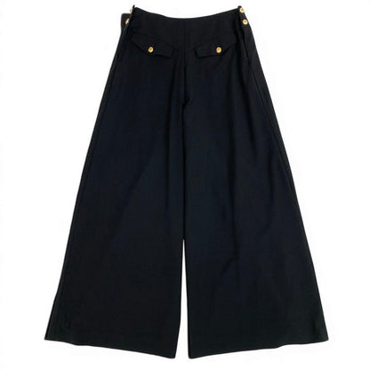 Chanel Boutique Vintage Wide Trousers High Waist CC Logo Gold Button Black Pants — view 3