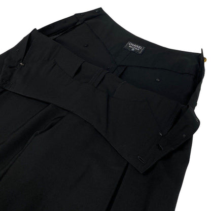 Chanel Boutique Vintage Wide Trousers High Waist CC Logo Gold Button Black Pants — view 5