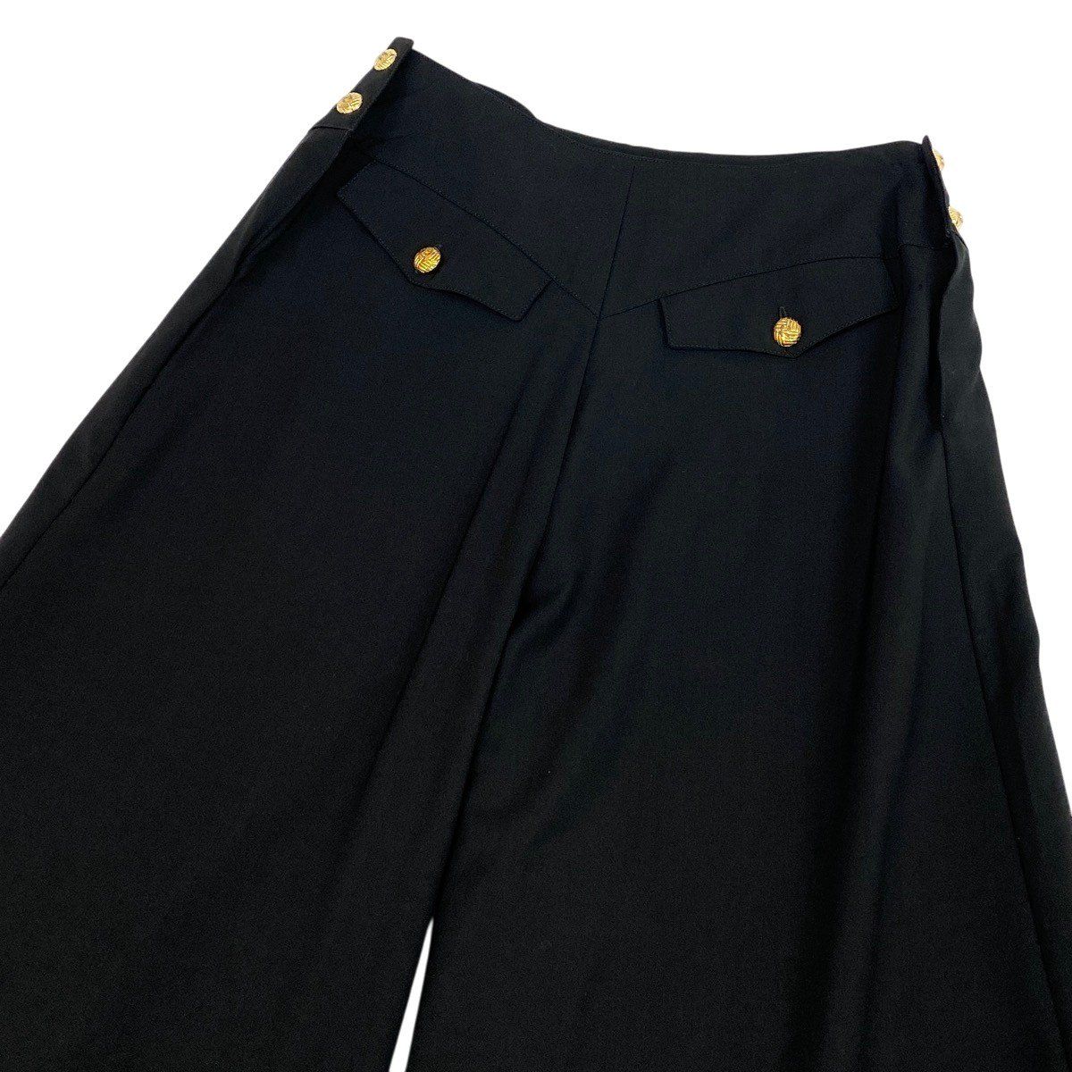 Chanel Boutique Vintage Wide Trousers High Waist CC Logo Gold Button Black Pants — view 6