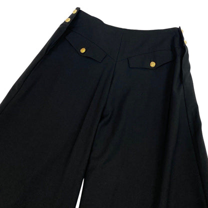 Chanel Boutique Vintage Wide Trousers High Waist CC Logo Gold Button Black Pants — view 6