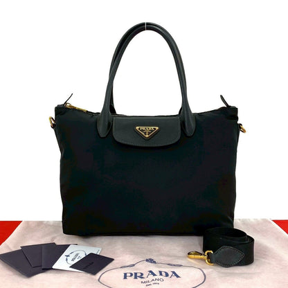 Prada Triangle Logo Tessuto Nylon Leather 2-Way Shoulder Bag Black