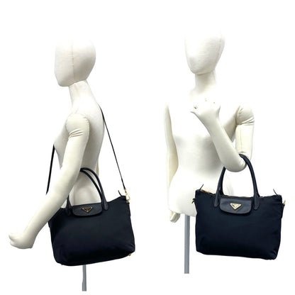 Prada Triangle Logo Tessuto Nylon Leather 2-Way Shoulder Bag Black — view 2