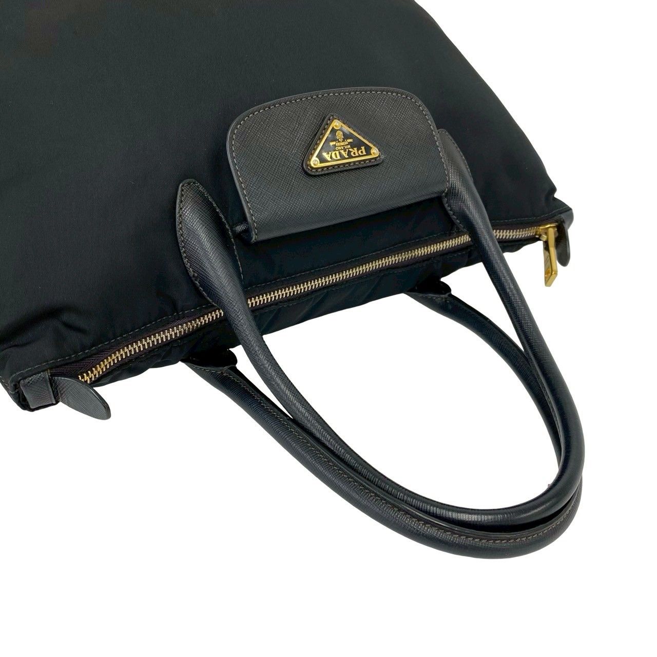 Prada Triangle Logo Tessuto Nylon Leather 2-Way Shoulder Bag Black — view 4