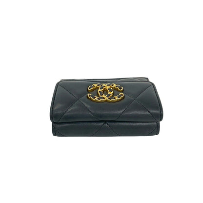 Chanel 19 CC Logo Lambskin Leather Trifold Wallet Mini Gray — view 3