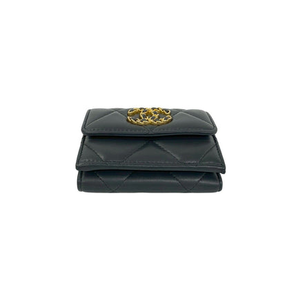 Chanel 19 CC Logo Lambskin Leather Trifold Wallet Mini Gray — view 6