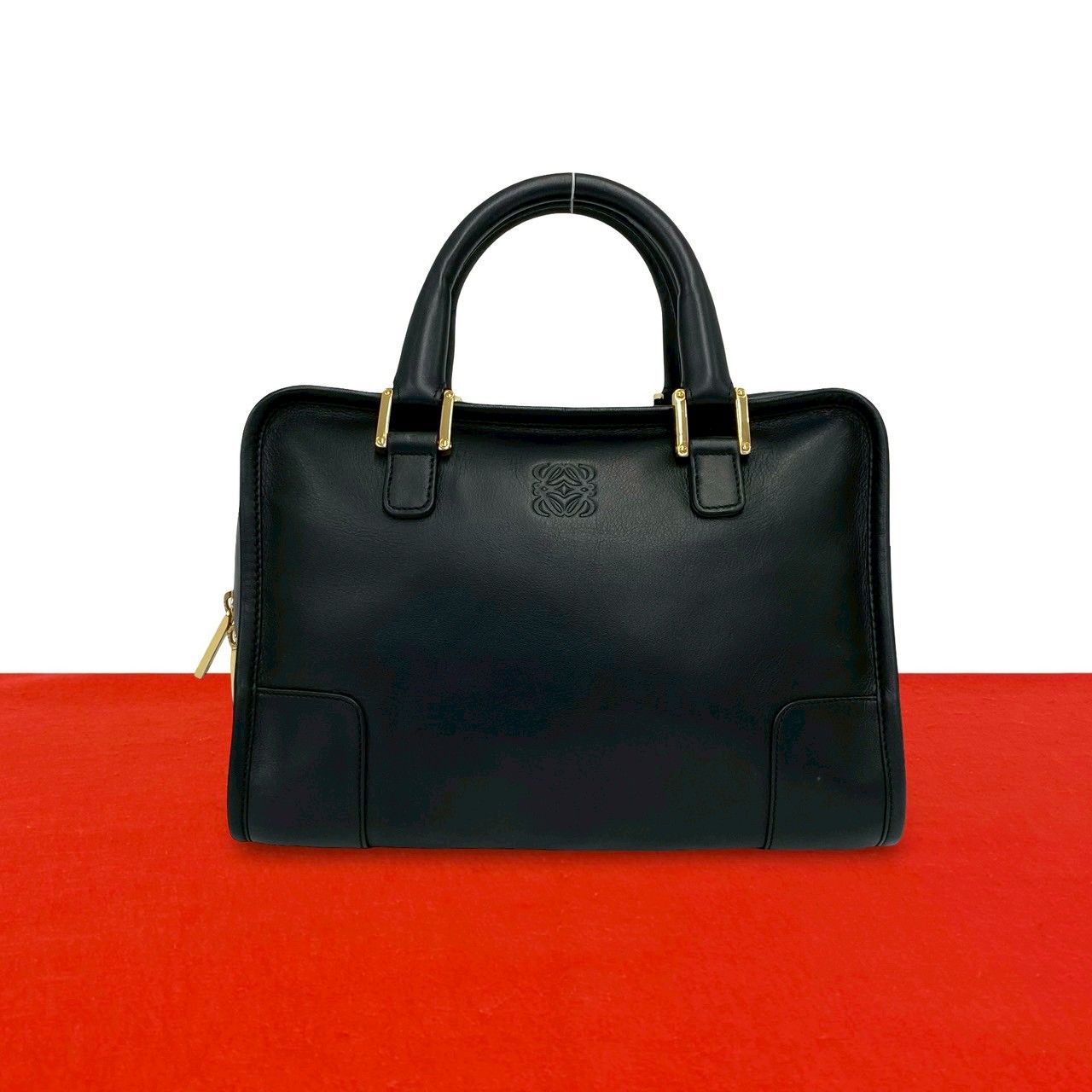 Loewe Vintage Amazona 28 Anagram Logo Leather Mini Boston Bag Black