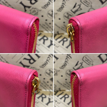 Prada Wallet Saffiano Pink Round Card Coin Billfold — view 7