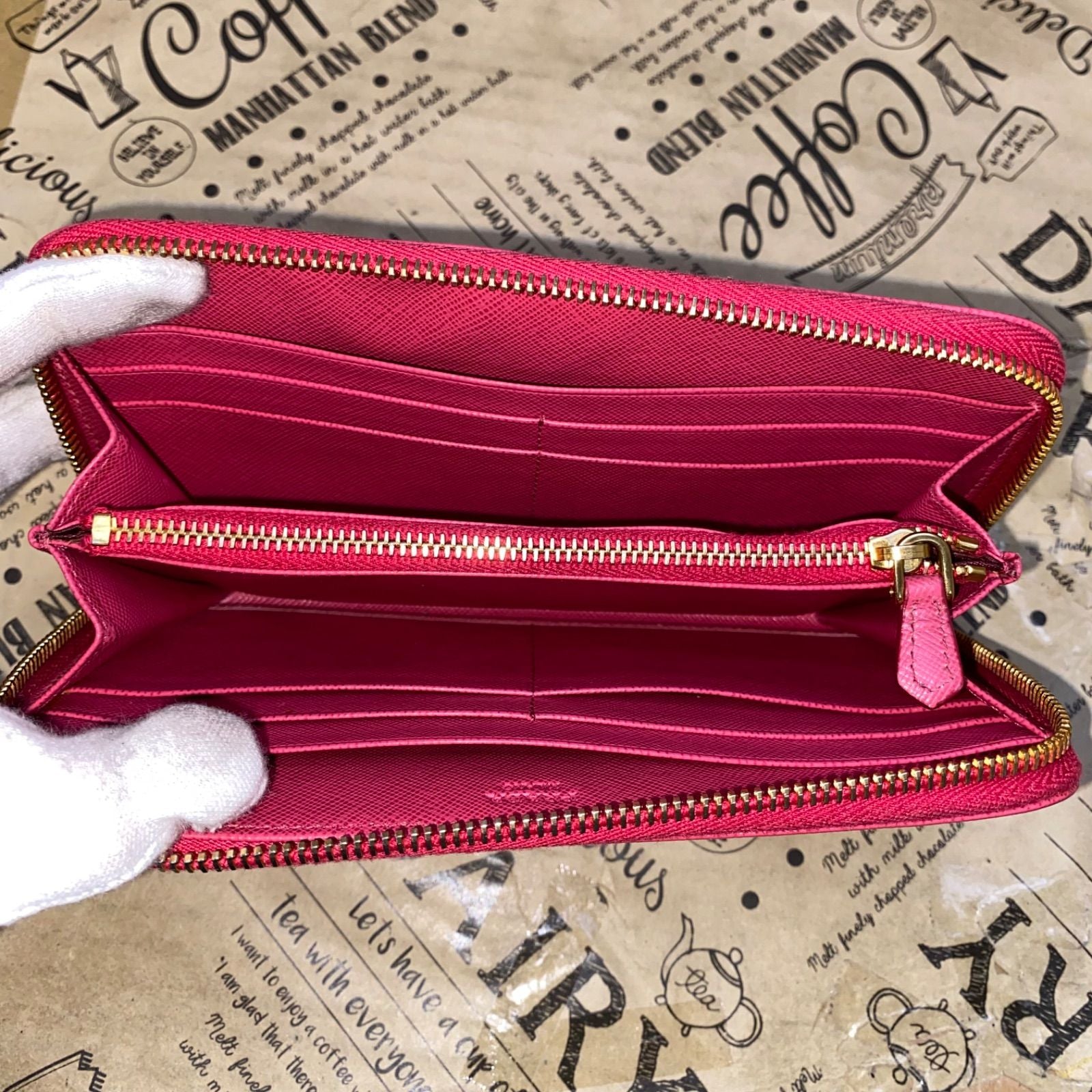 Prada Wallet Saffiano Pink Round Card Coin Billfold — view 8