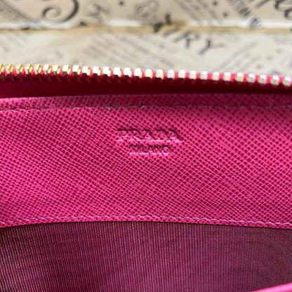 Prada Wallet Saffiano Pink Round Card Coin Billfold — view 5