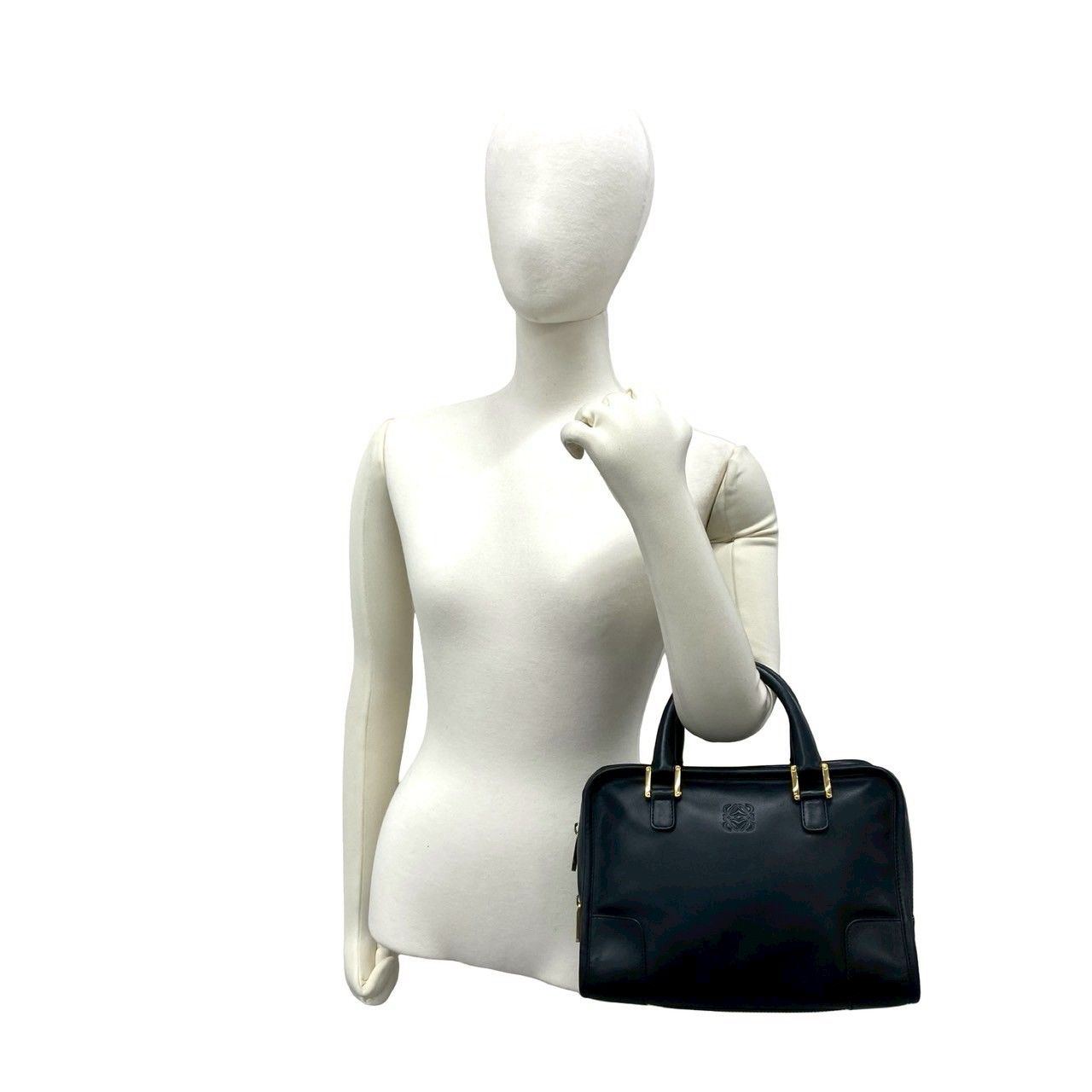 Loewe Vintage Amazona 28 Anagram Logo Leather Mini Boston Bag Black — view 2