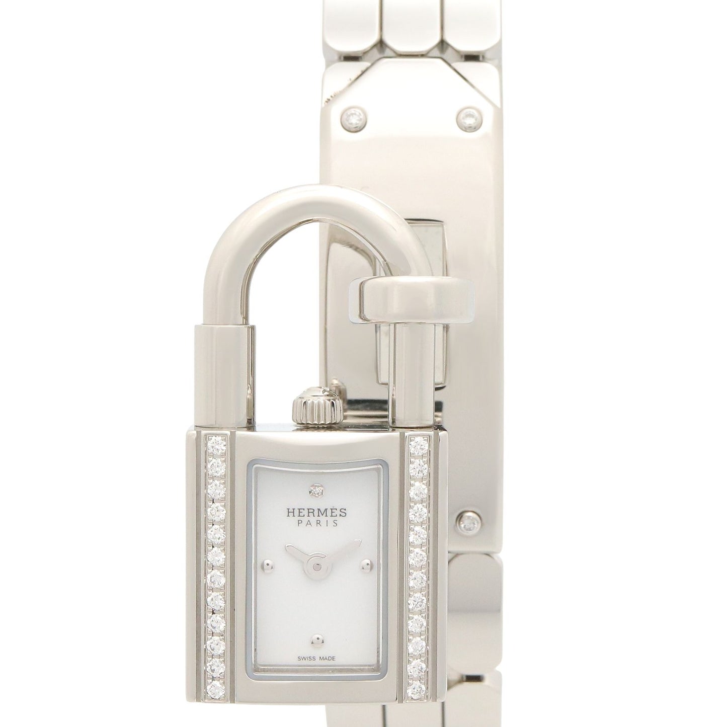 Hermes Watch Kelly Mini White Stainless Steel Diamond