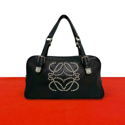 Loewe Anagram Studs Logo Leather Mini Tote Boston Bag Black