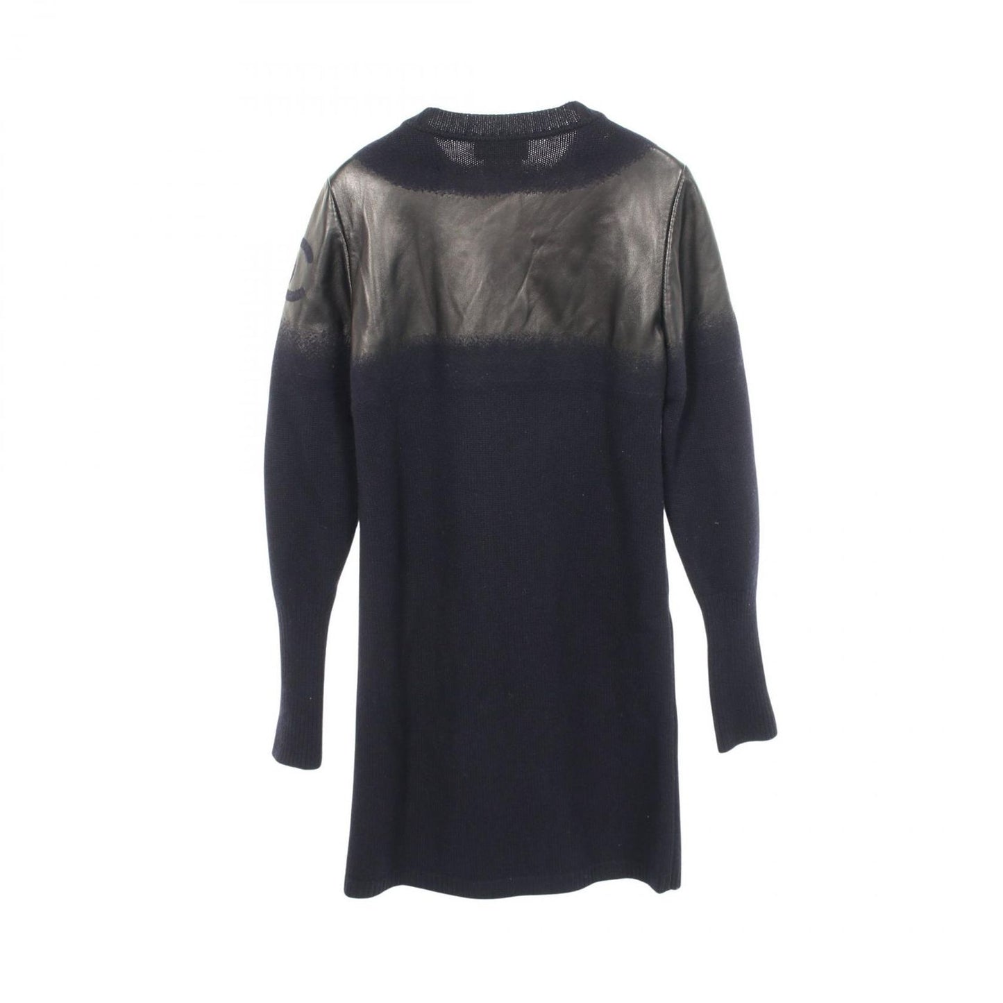 Chanel CC Logo Leather Trim Knit Wool Jacket — view 2