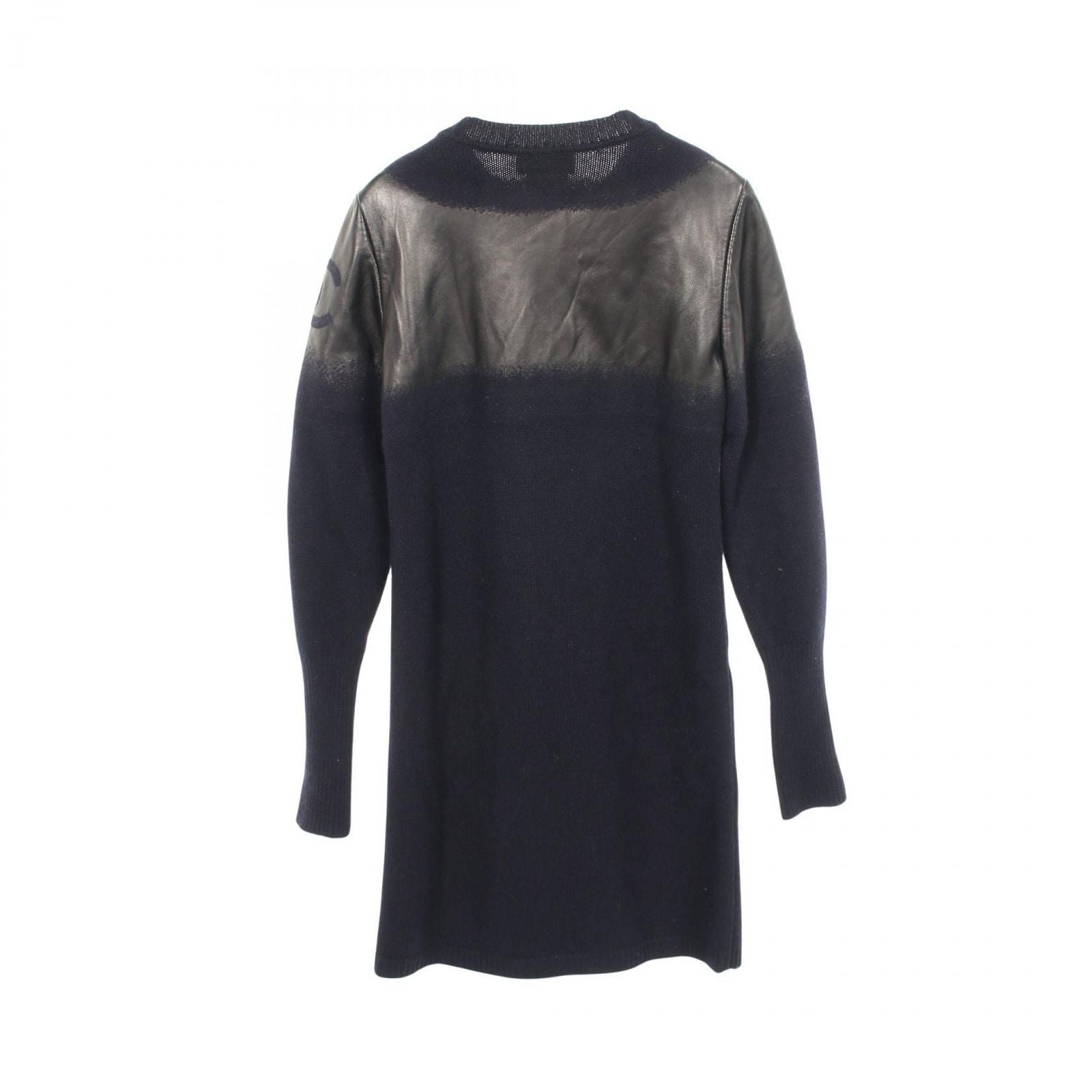 Chanel CC Logo Leather Trim Knit Wool Jacket — view 2