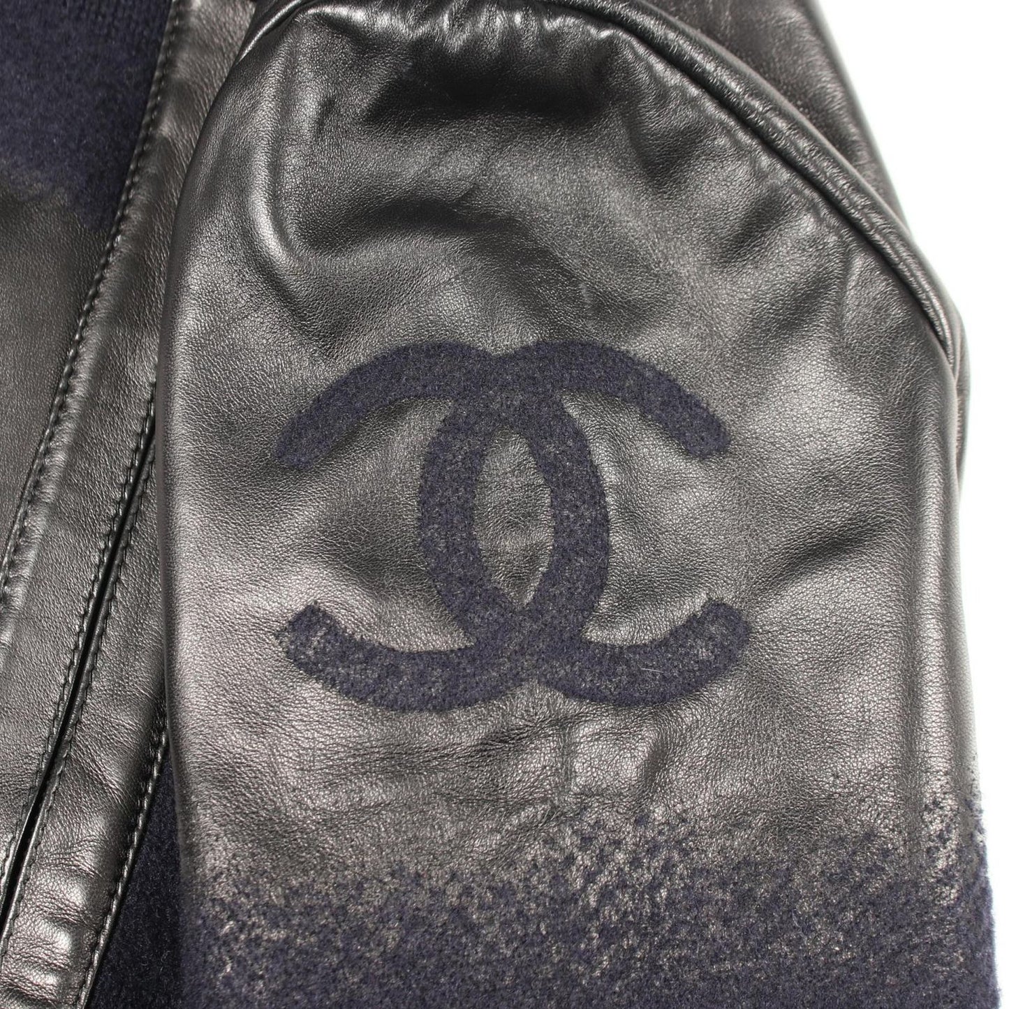 Chanel CC Logo Leather Trim Knit Wool Jacket — view 9