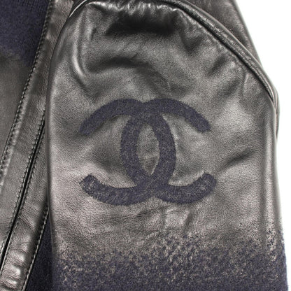 Chanel CC Logo Leather Trim Knit Wool Jacket — view 9