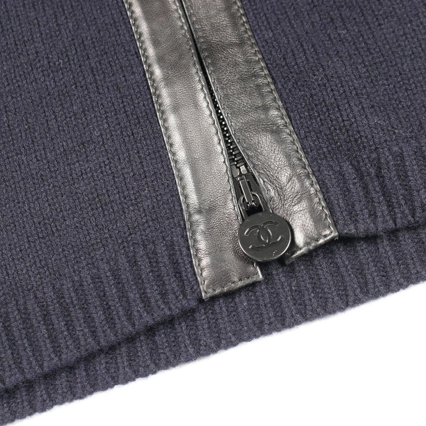 Chanel CC Logo Leather Trim Knit Wool Jacket — view 8