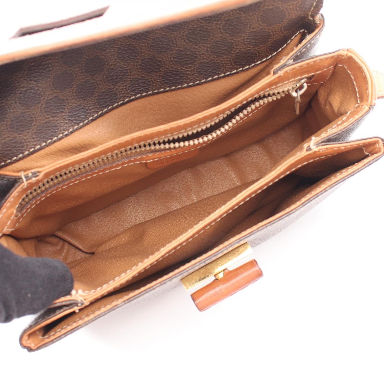 Celine Shoulder Bag Macadam Dark Brown Canvas Leather — view 3