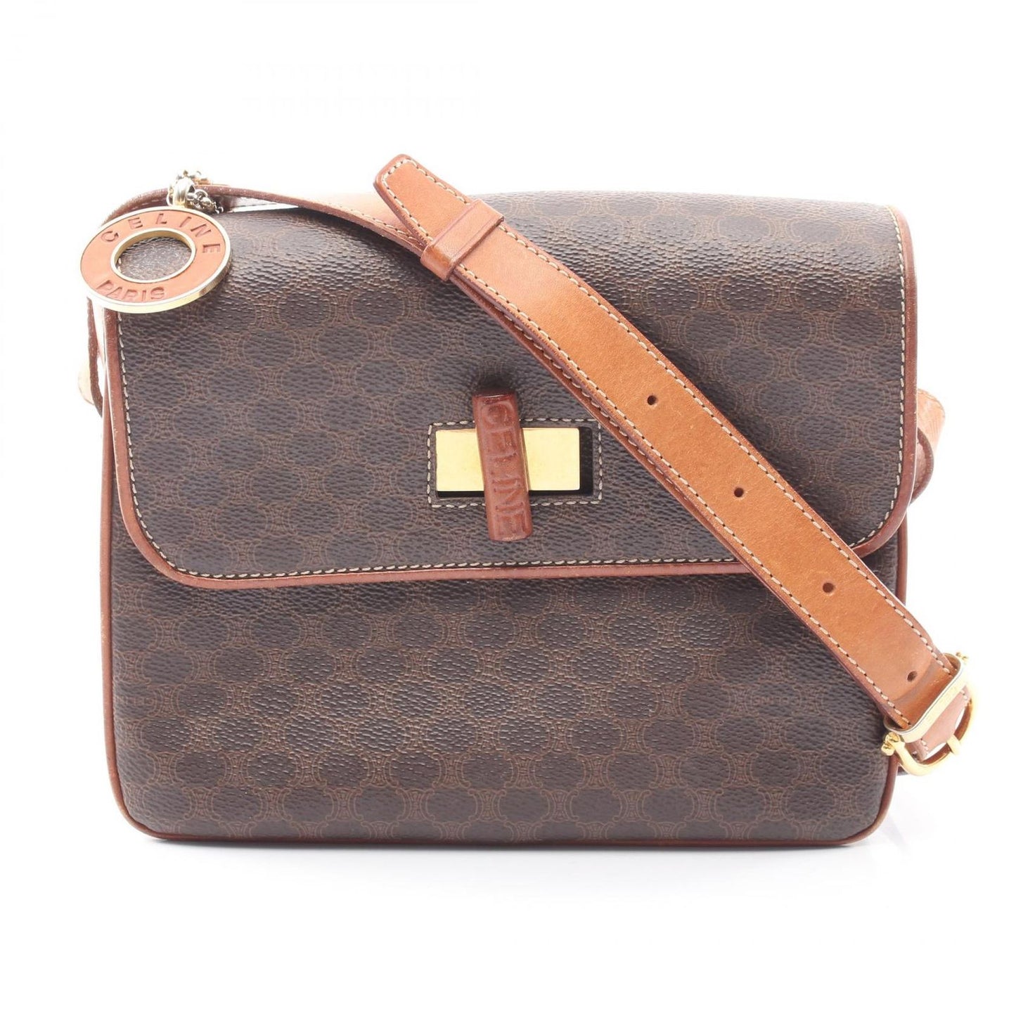 Celine Shoulder Bag Macadam Dark Brown Canvas Leather