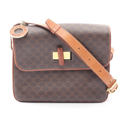 Celine Shoulder Bag Macadam Dark Brown Canvas Leather
