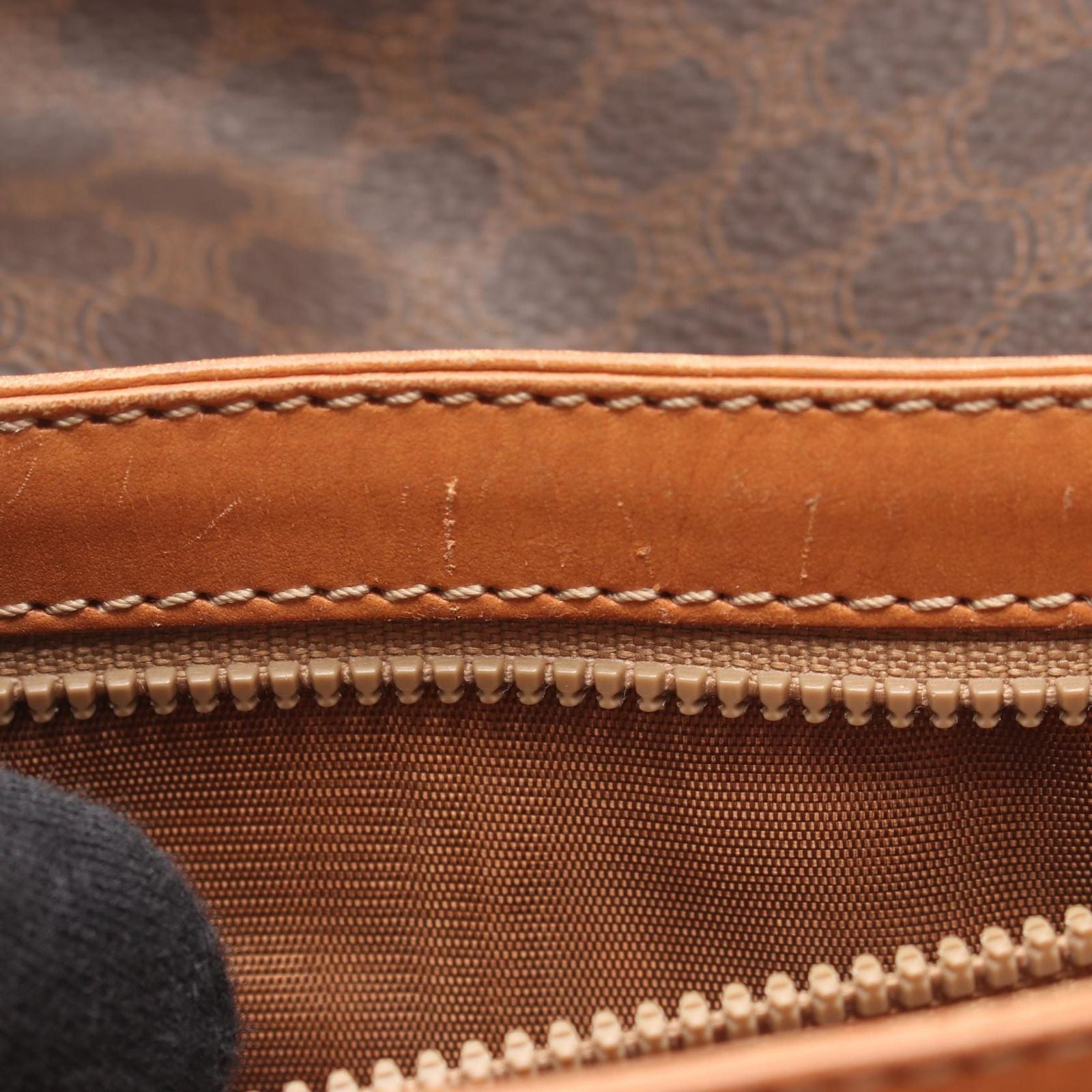 Celine Shoulder Bag Macadam Dark Brown Canvas Leather — view 5