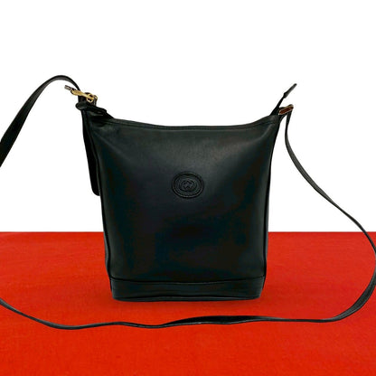 Gucci Vintage GG Logo Leather Shoulder Bag Crossbody Pochette Black