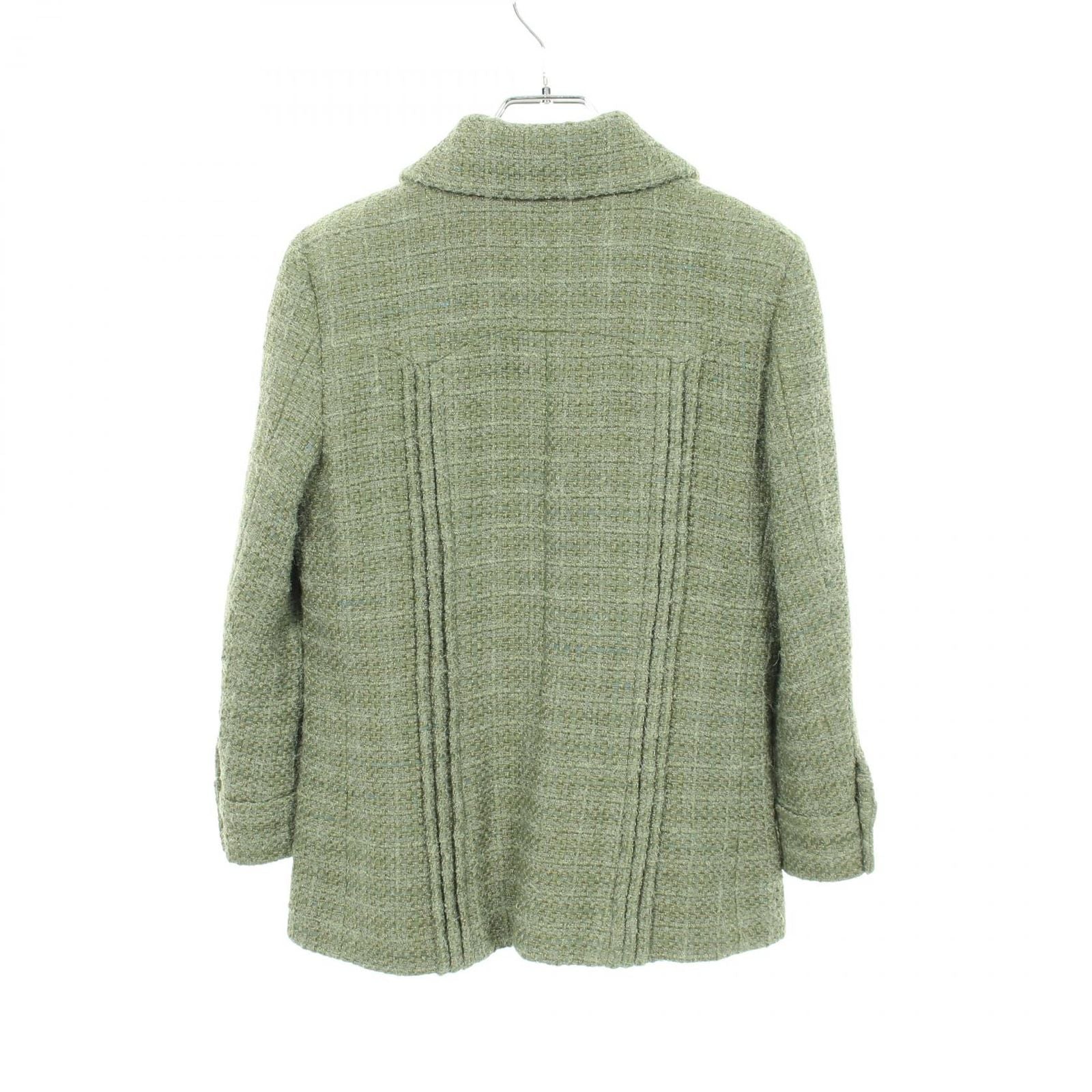 Chanel CC Logo Button Tweed Green Wool Fabric Jacket — view 2