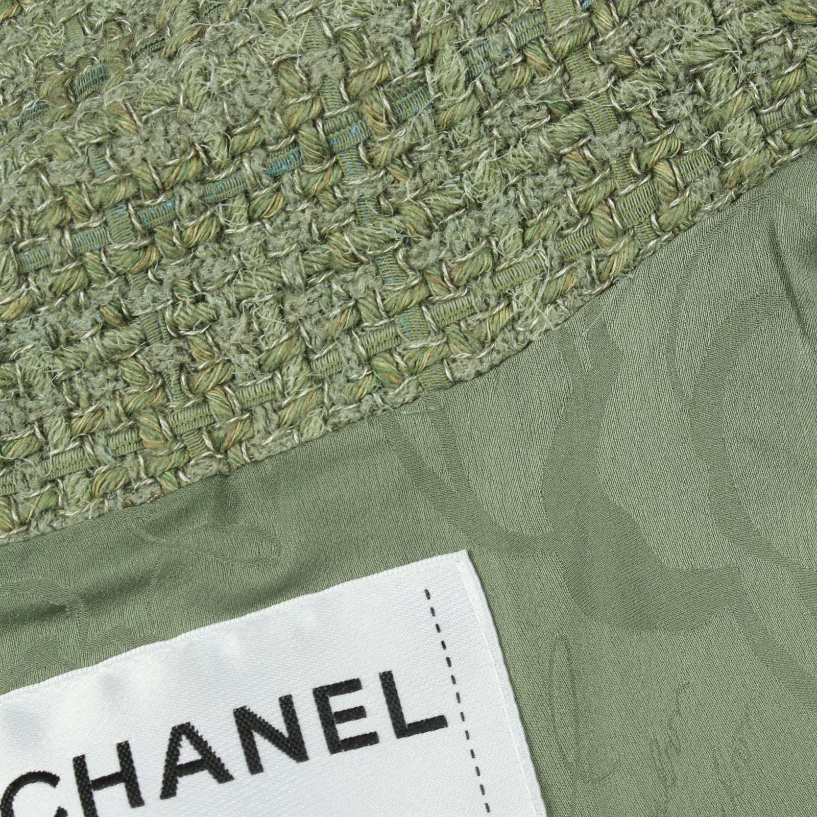 Chanel CC Logo Button Tweed Green Wool Fabric Jacket — view 7