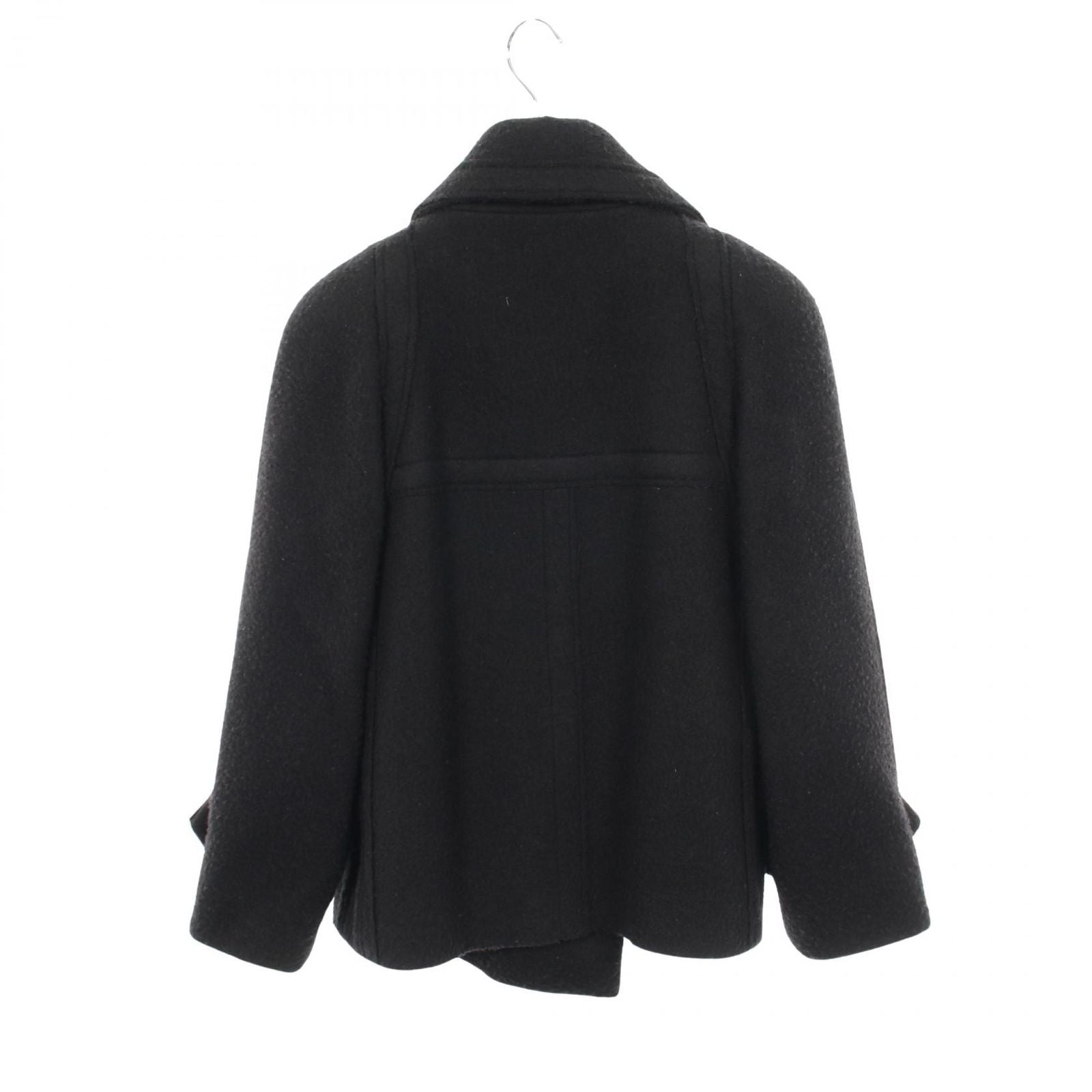 Chanel Coat CC Logo Button Black Wool Cashmere Peacoat — view 2