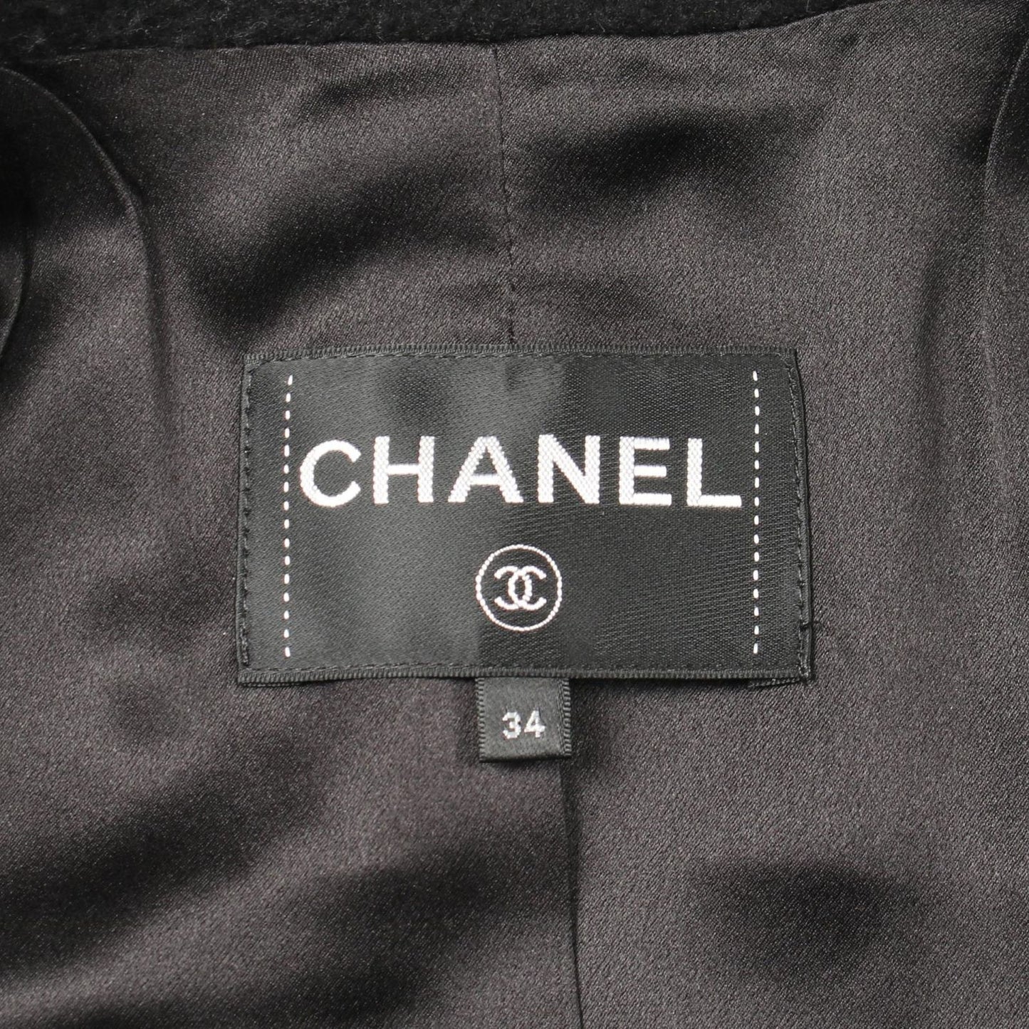 Chanel Coat CC Logo Button Black Wool Cashmere Peacoat — view 3