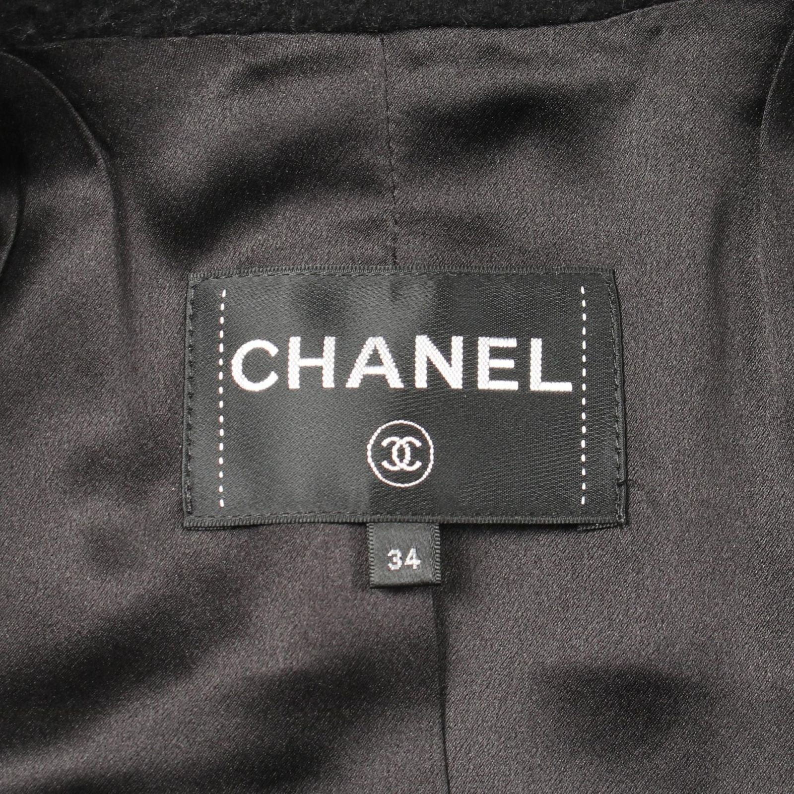 Chanel Coat CC Logo Button Black Wool Cashmere Peacoat — view 3