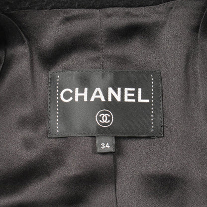 Chanel Coat CC Logo Button Black Wool Cashmere Peacoat — view 3