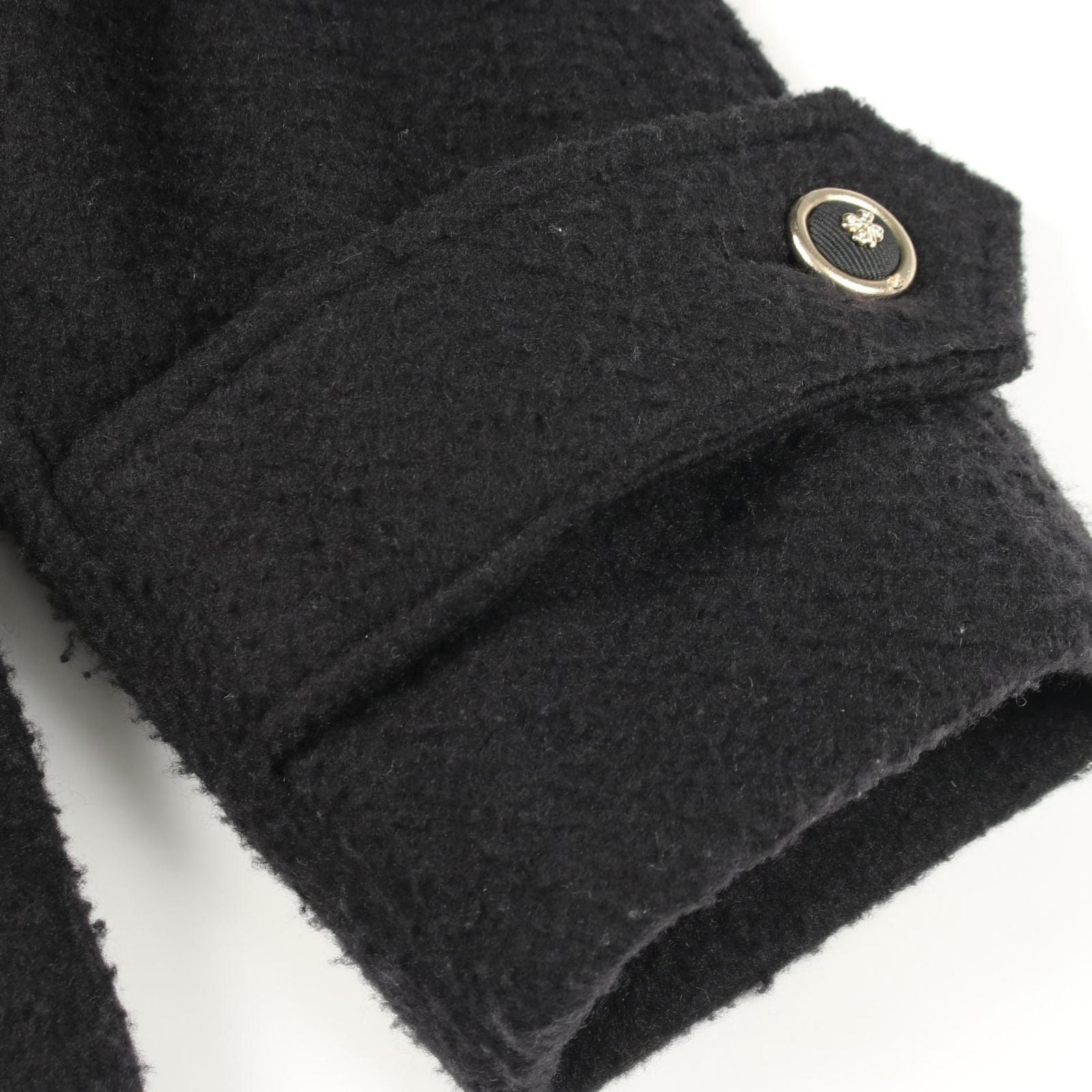 Chanel Coat CC Logo Button Black Wool Cashmere Peacoat — view 7