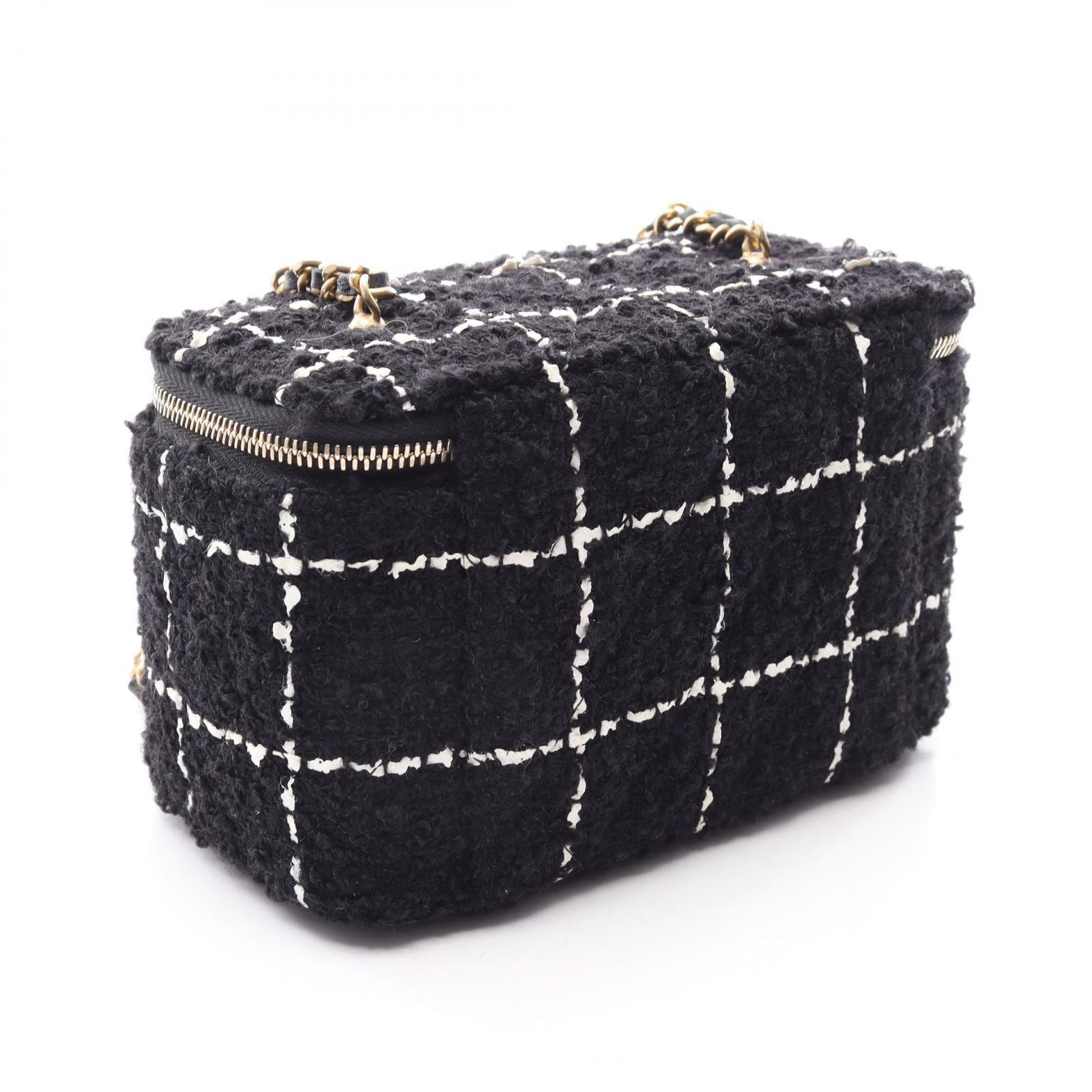 Chanel Shoulder Bag CC Logo Vanity Black Fabric Leather Quilted Chain — view 2