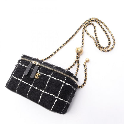 Chanel Shoulder Bag CC Logo Vanity Black Fabric Leather Quilted Chain — view 7