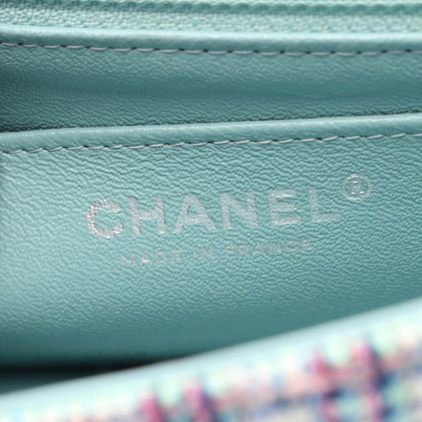 Chanel Shoulder Bag Mini Quilted 20 Mint Green Blue Fabric Chain — view 4