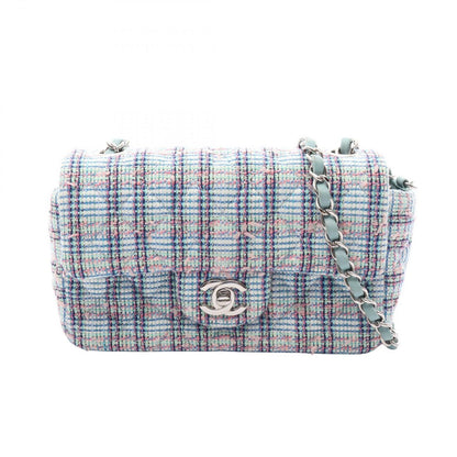 Chanel Shoulder Bag Mini Quilted 20 Mint Green Blue Fabric Chain