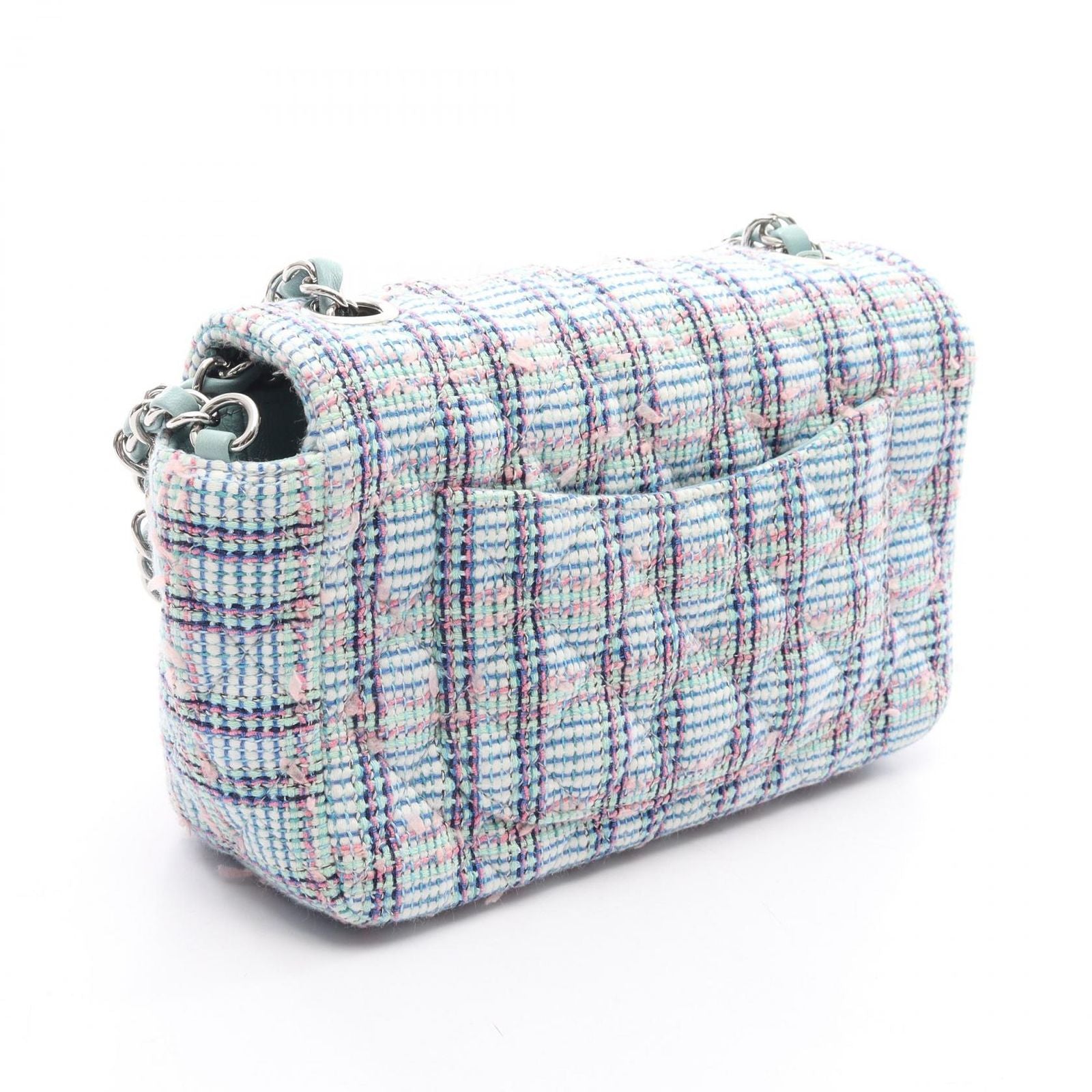 Chanel Shoulder Bag Mini Quilted 20 Mint Green Blue Fabric Chain — view 2
