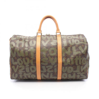 Louis Vuitton Boston Bag Keepall 50 Bag Khaki Canvas Leather