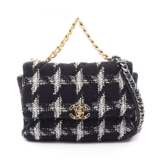Chanel Shoulder Bag 19 Dizeneuf Quilted 2-Way Black White Fabric Leather 19