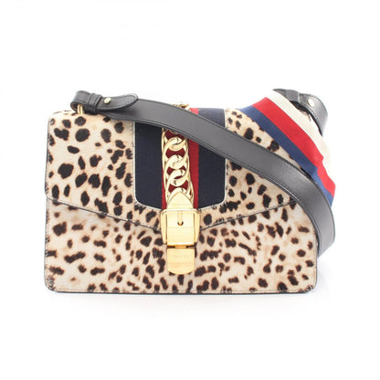 Gucci Shoulder Bag Sylvie Small Web Line 2-Way Beige Leather