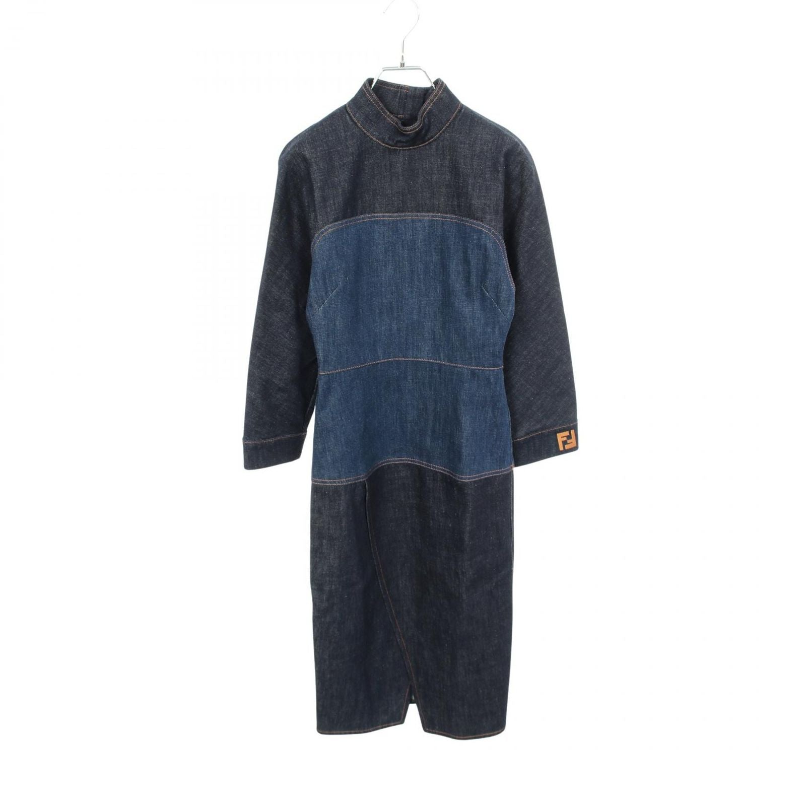 Fendi Dress Stand Color Long Sleeve Denim Cotton
