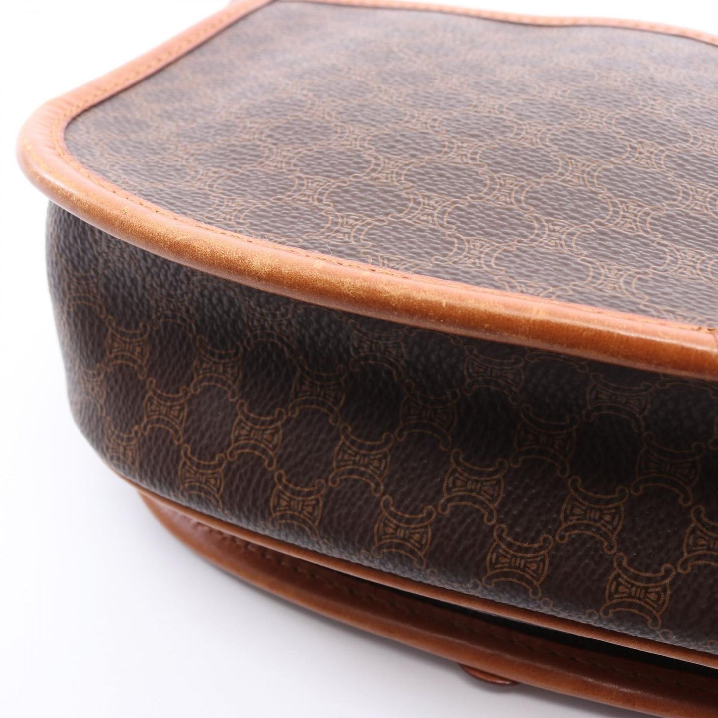 Celine Shoulder Bag Macadam Dark Brown Canvas Leather — view 6
