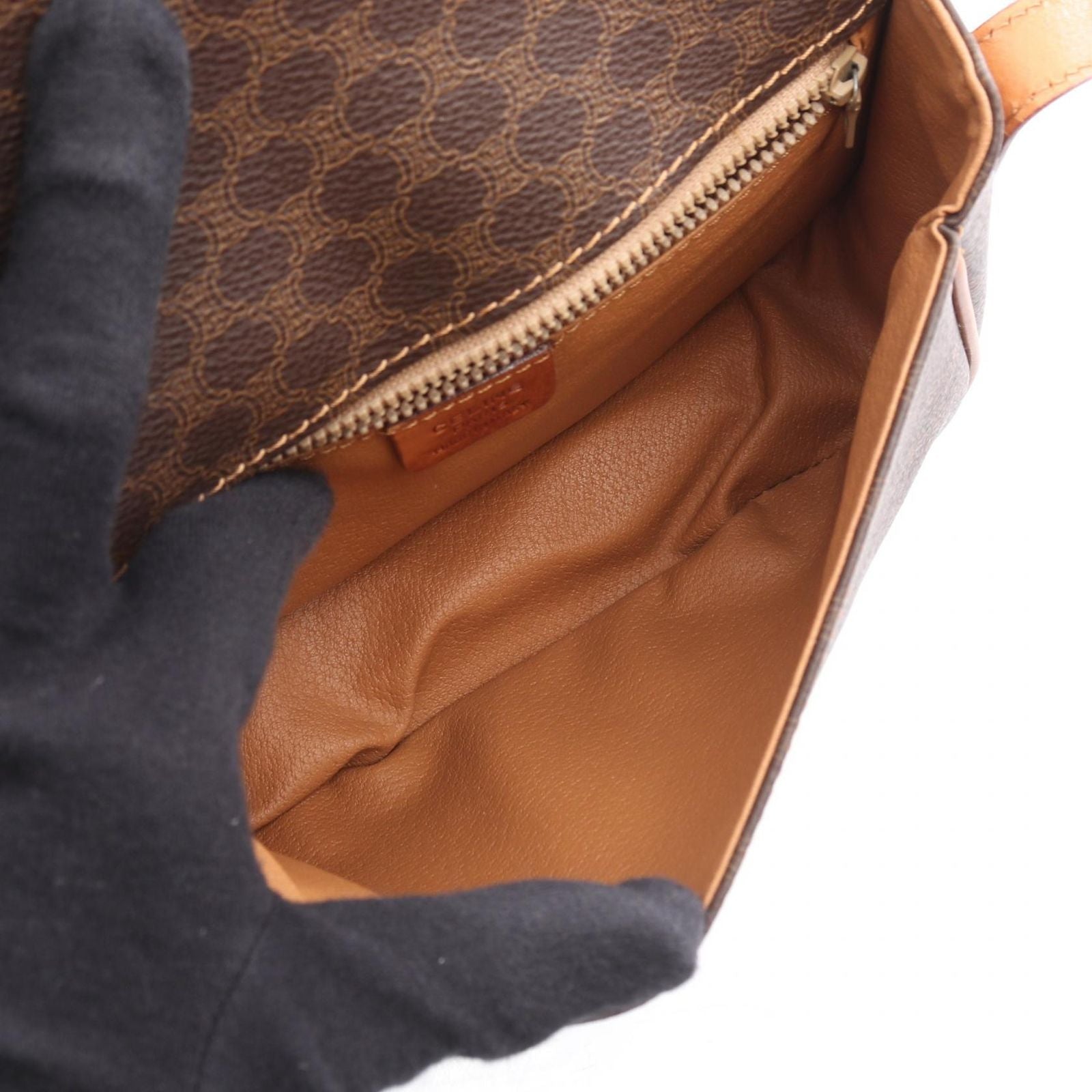 Celine Shoulder Bag Macadam Dark Brown Canvas Leather — view 3