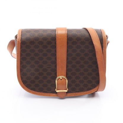 Celine Shoulder Bag Macadam Dark Brown Canvas Leather
