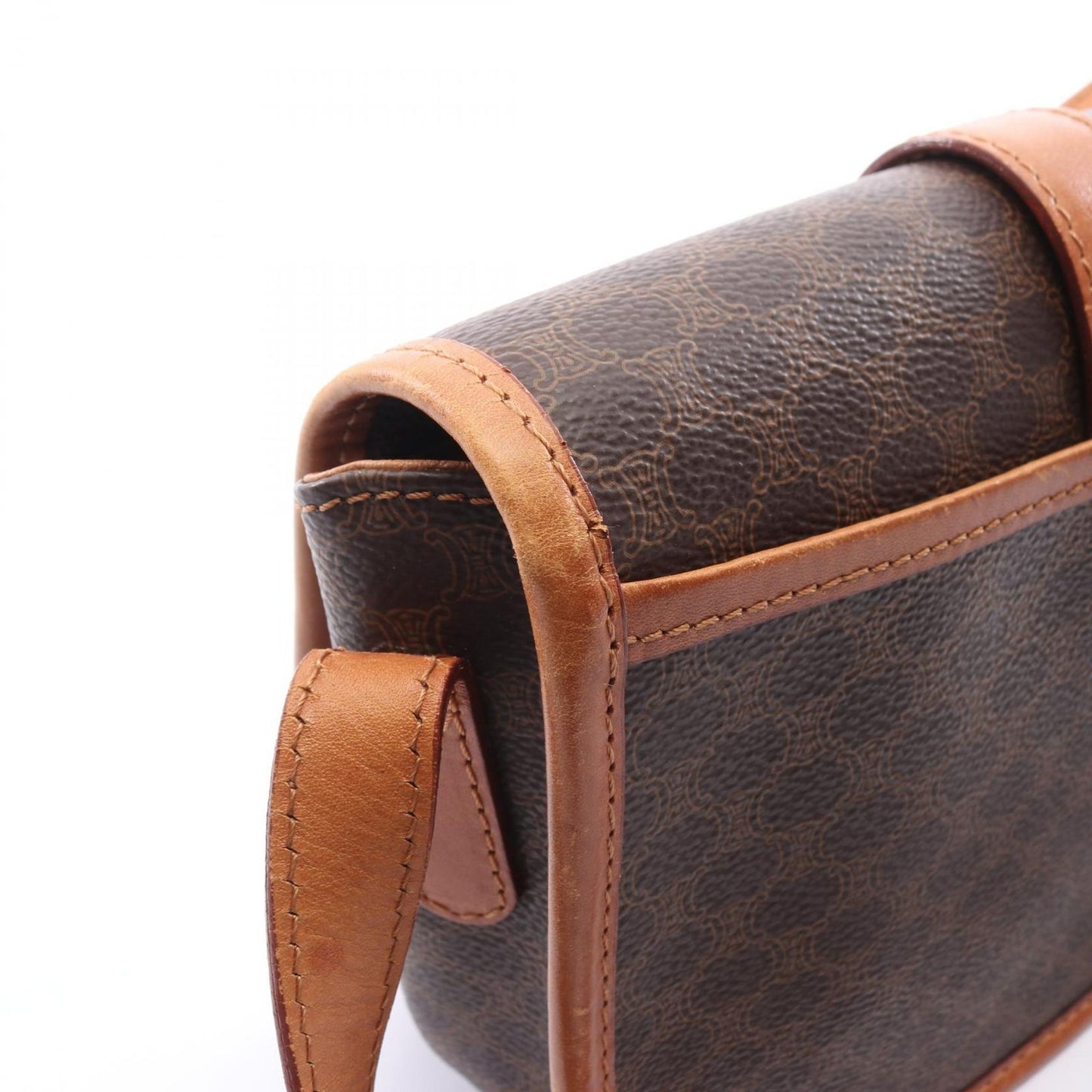 Celine Shoulder Bag Macadam Dark Brown Canvas Leather — view 7