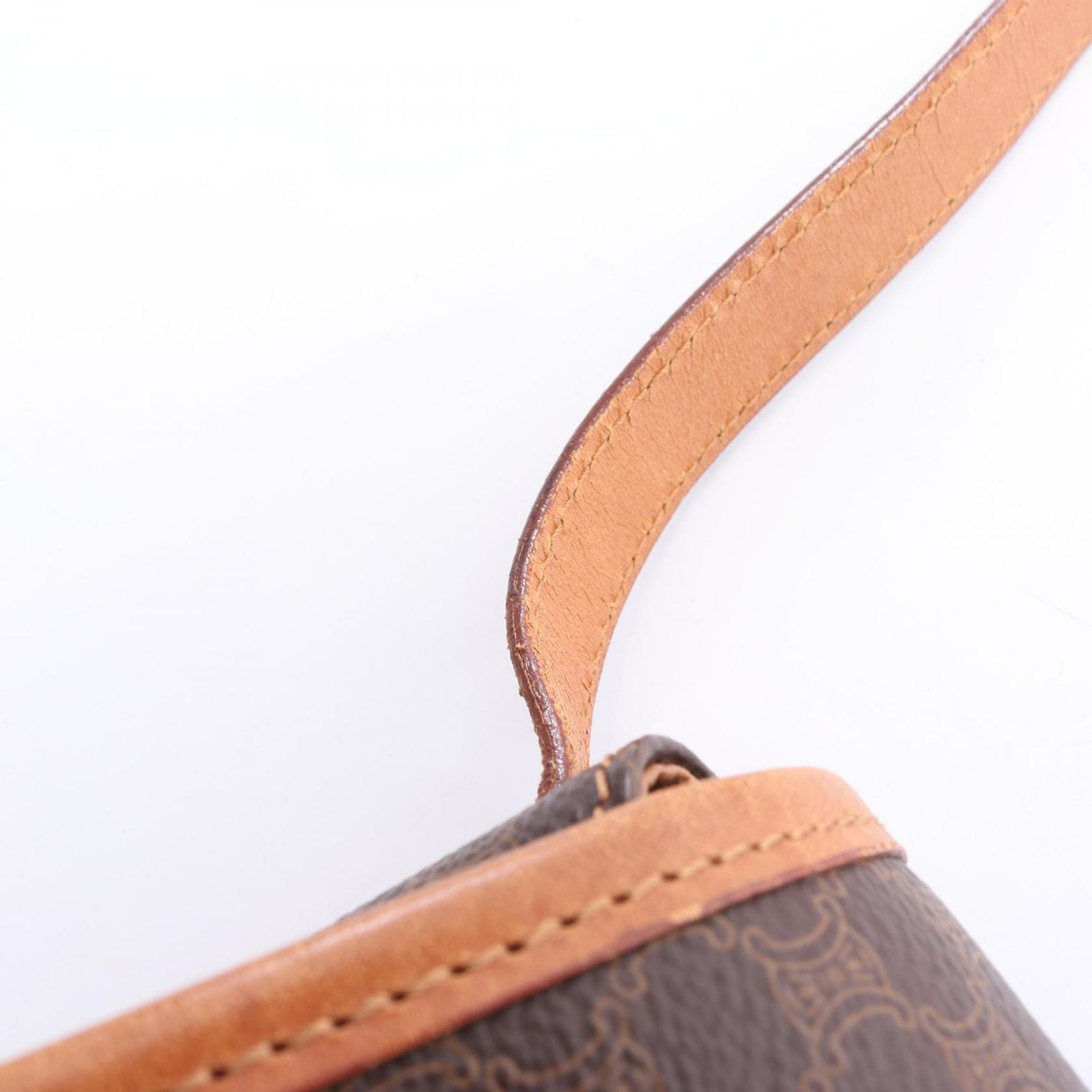 Celine Shoulder Bag Macadam Dark Brown Canvas Leather — view 9